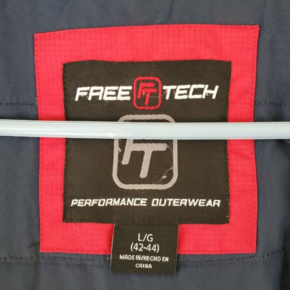 FREE TECH Hooded Jacket Coat Men's L Blue Quilt Lining Full Zip Placket Pocket - Picture 3 of 12